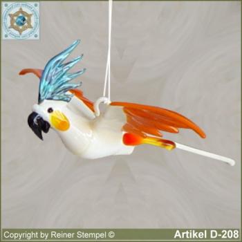 Glass animals, glass birds, glass bird Parakeet Murano glass flying with blue comb