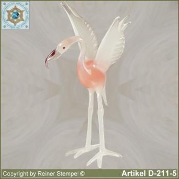 Glastiere, Glasvögel, Glasvogel, Flamingo in 6 verschiedenen Varianten aus Murano Glas Weiss Rose Variante 5