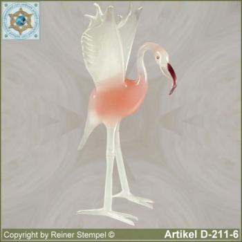 Glastiere, Glasvögel, Glasvogel, Flamingo in 6 verschiedenen Varianten aus Murano Glas Weiss Rose Variante 6