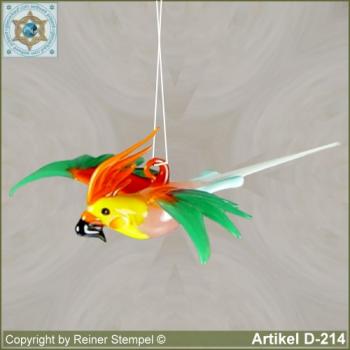 Glastiere, Glasvögel, Glasvogel, Papagei fliegend aus Murano Glas Multicolor