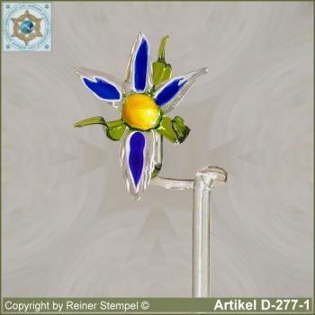 Blumenstab, Orchideenstab Blumenhalter aus Glas mit Glasblume Blau