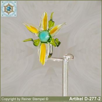 Blumenstab, Orchideenstab Blumenhalter aus Glas mit Glasblume Gelb