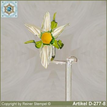 Blumenstab, Orchideenstab Blumenhalter aus Glas mit Glasblume Weiss