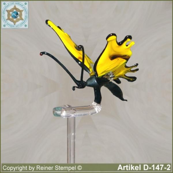 Blumenstab, Orchideenstab Blumenhalter aus Glas mit Glastier Schmetterling Gelb