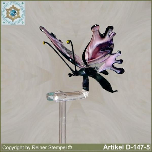 Blumenstab, Orchideenstab Blumenhalter aus Glas mit Glastier Schmetterling Violett