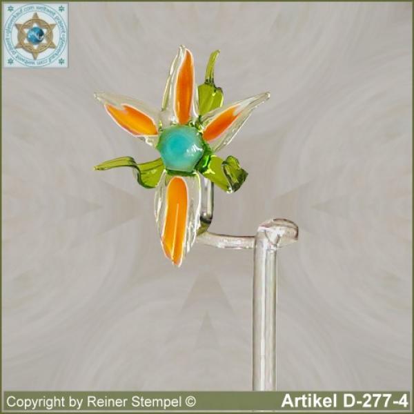 Blumenstab, Orchideenstab Blumenhalter aus Glas mit Glasblume Orange